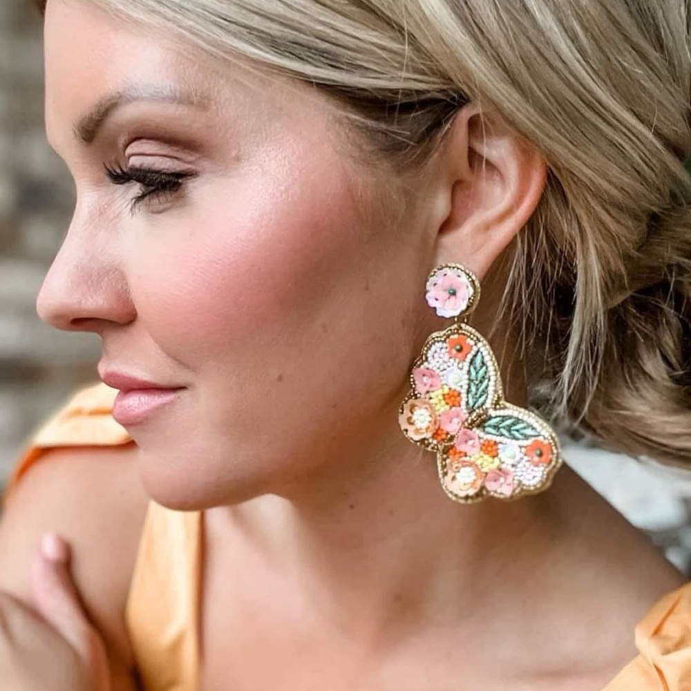 NEW Floral Beaded Butterfly Earrings - Picture 8 of 8
